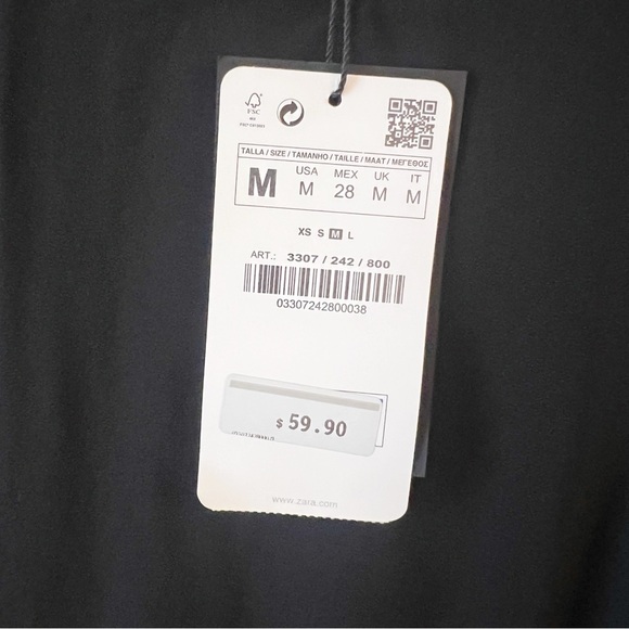 Zara Black Tank top Sheer Striped Side Panels Size Medium NEW $59 Round Neck - Picture 6 of 10